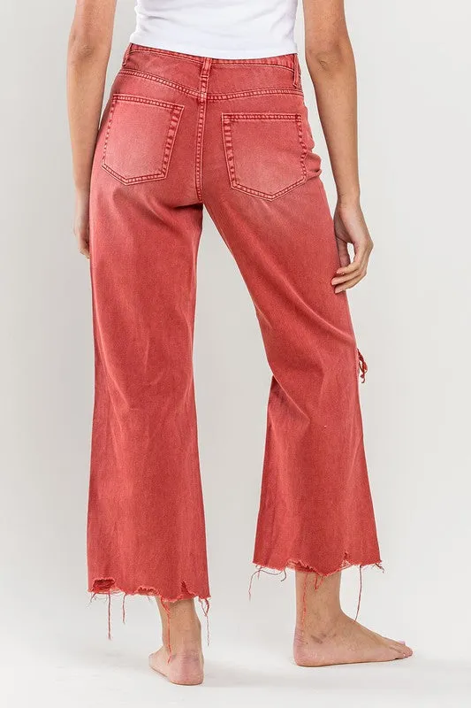 90s Vintage Crop Flare Jeans in Red