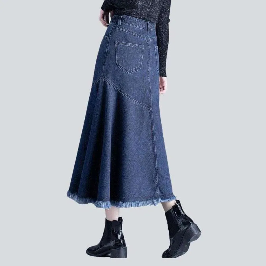 A-line slit long denim skirt