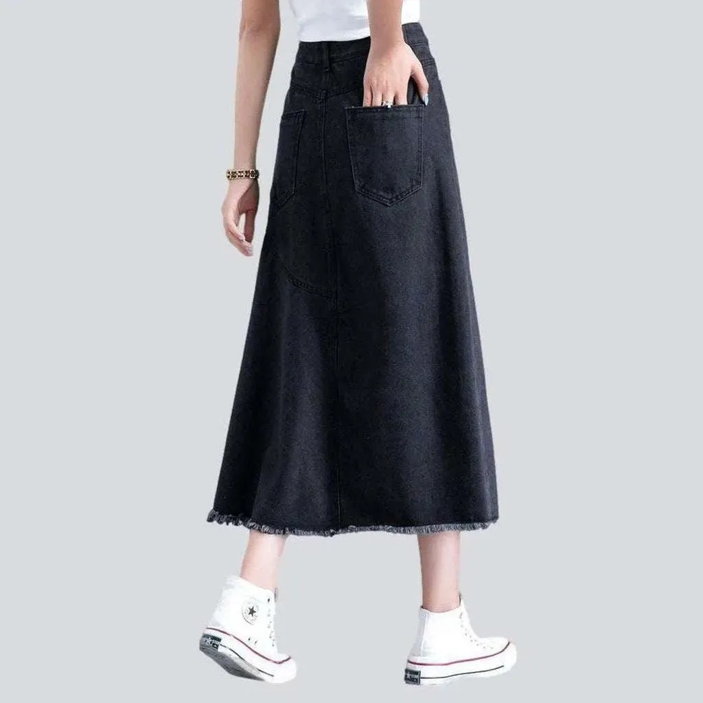 A-line slit long denim skirt