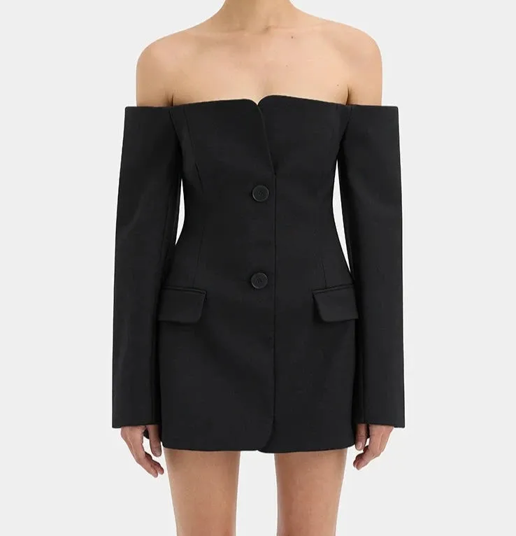 A&A Long Sleeve Off-Shoulder Blazer Mini Dress