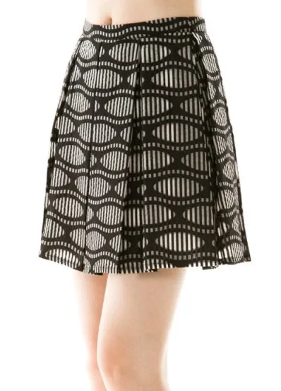 Altered Grooves Psychedelic Print Sheer Overlay Pleated Flare Mini Skirt