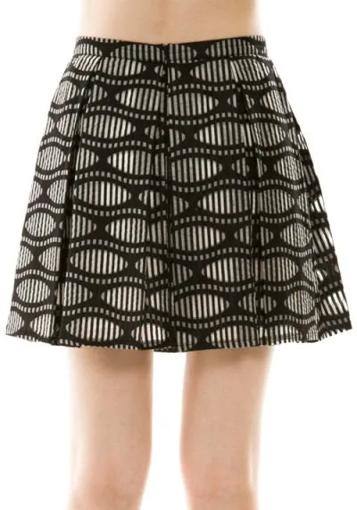 Altered Grooves Psychedelic Print Sheer Overlay Pleated Flare Mini Skirt