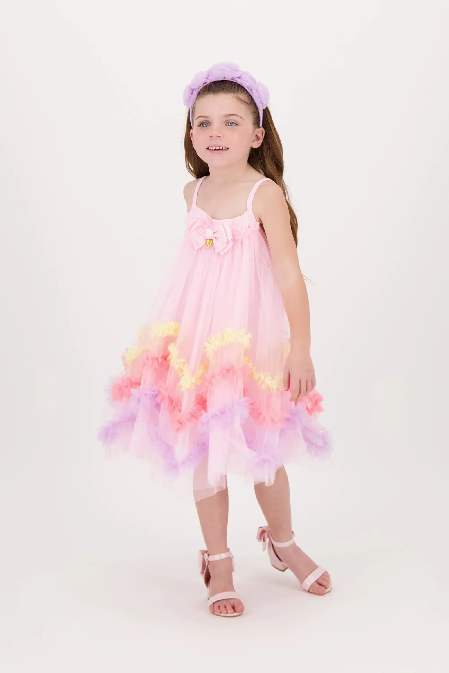 Angels Face Girls Zigzag Tulle Dress in Pink