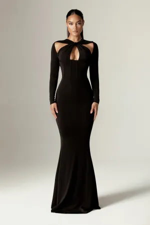 Baran Criss Cross Neckline Maxi Dress (Black)