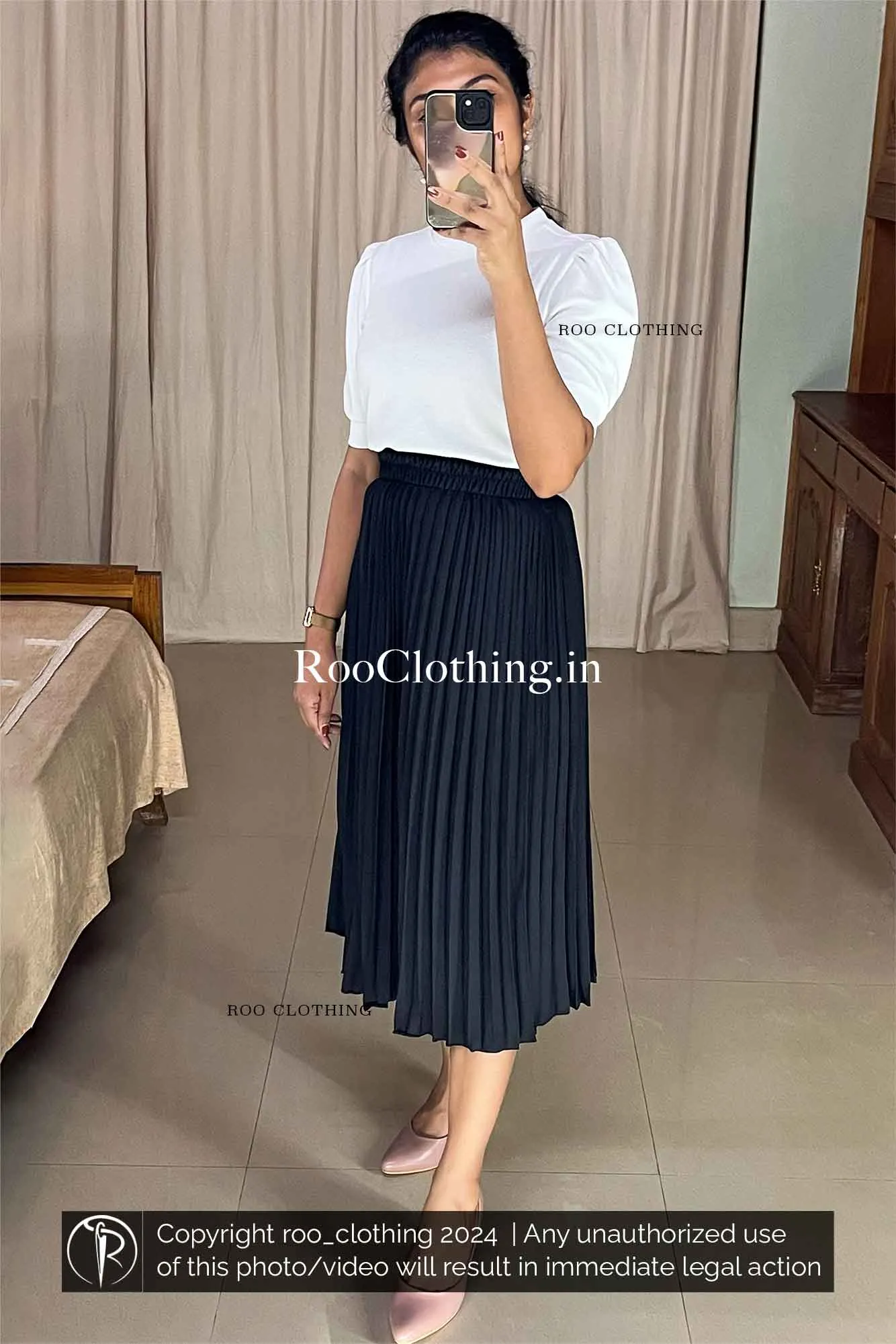 Black Accordion Pleated Skirt Only