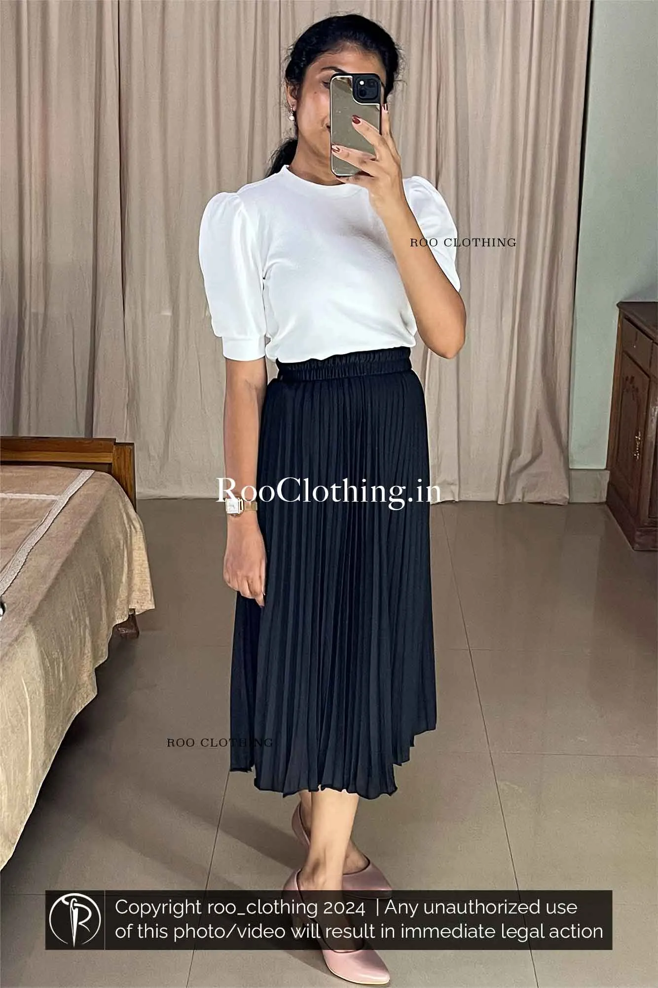 Black Accordion Pleated Skirt Only