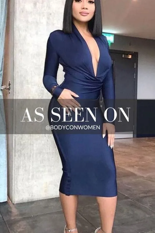 Blaire Long Sleeve Bandage Dress - Navy Blue