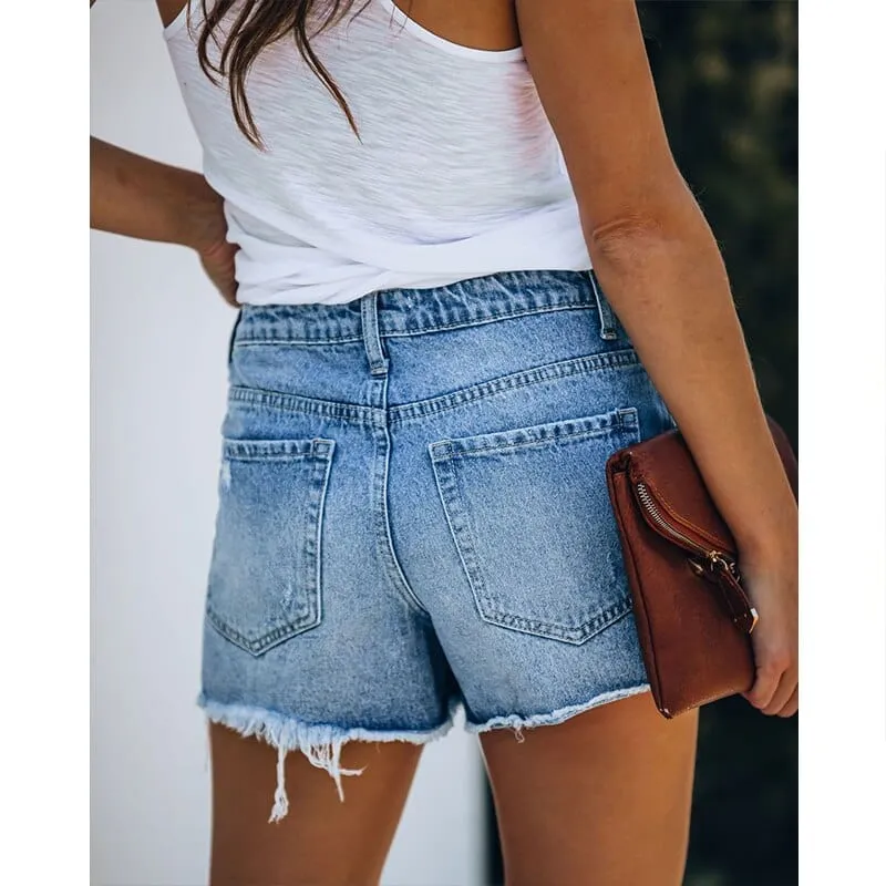 Boho Distressed Ripped Denim Shorts Skort