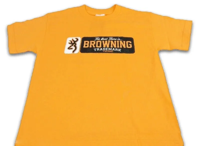 Browning Kid's Buckmark Ripped Label T-Shirt, Yellow, Medium