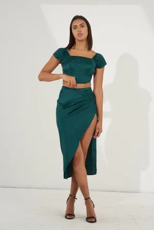 Dark Green Women's Satin pleated skirt