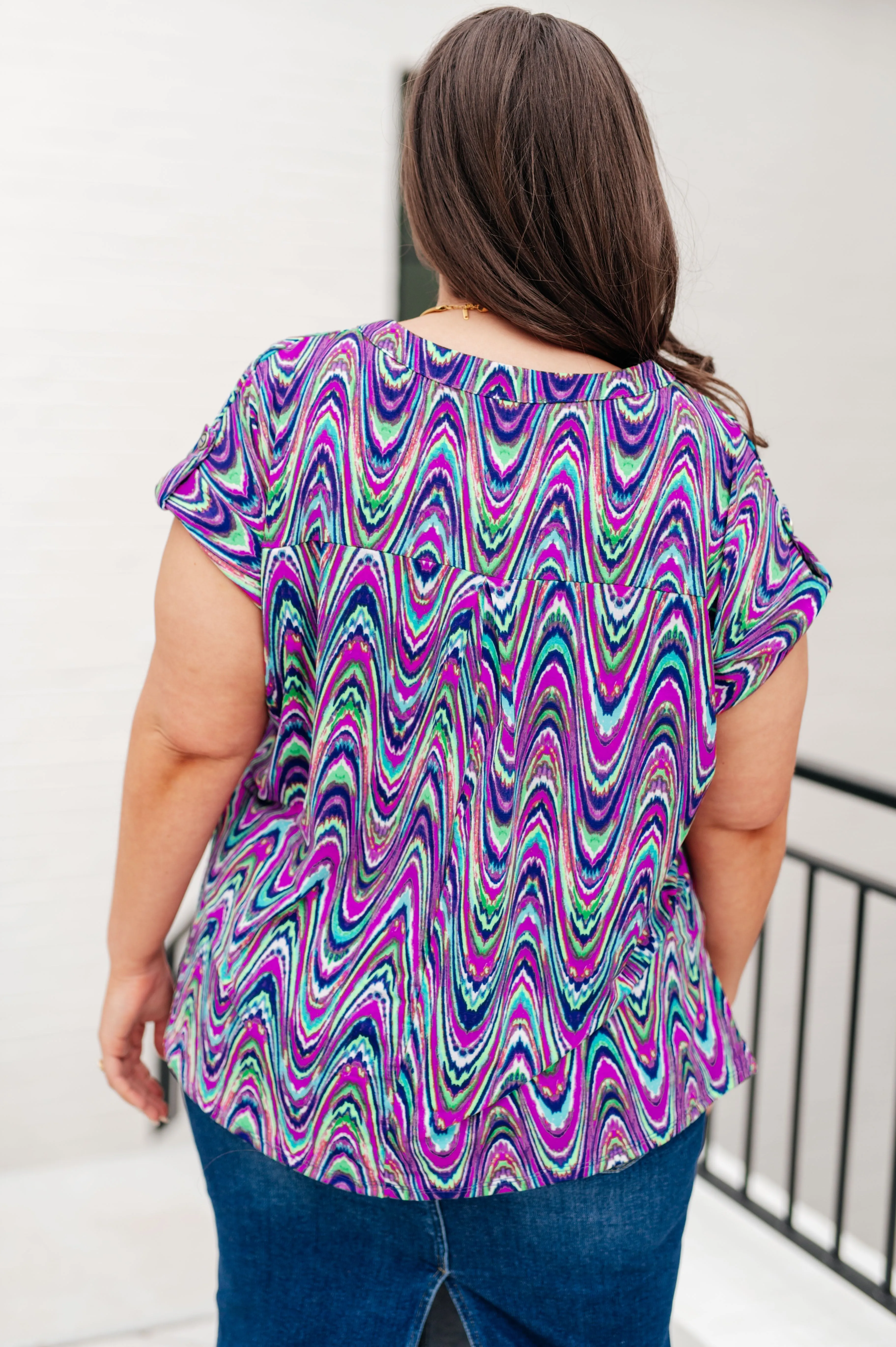 Dear Scarlett Lizzy Cap Sleeve Top in Purple Multi Marble