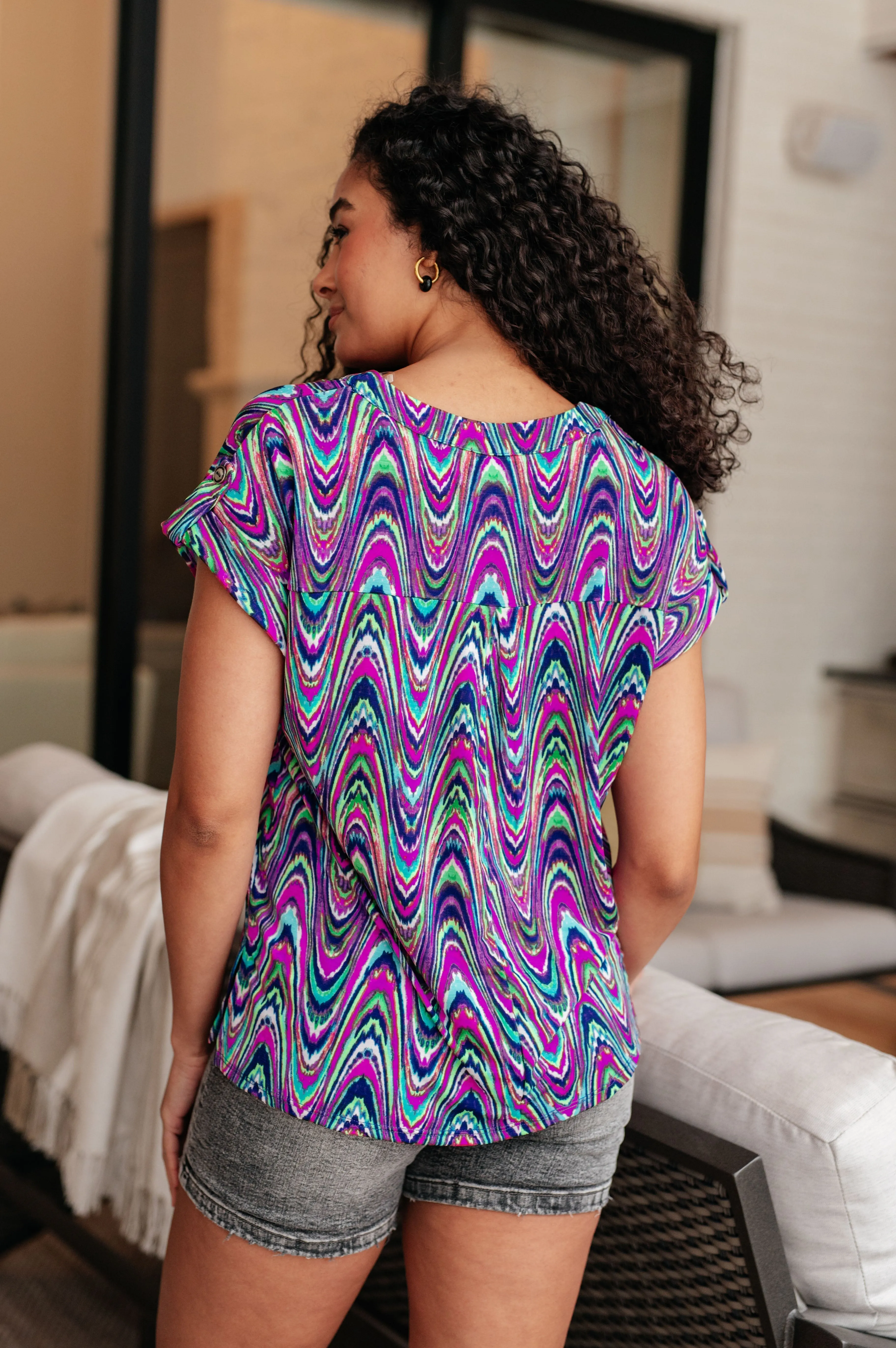 Dear Scarlett Lizzy Cap Sleeve Top in Purple Multi Marble