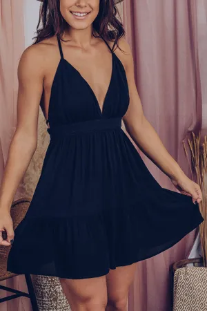 Deep V-Neck Ruffled Hem Dress