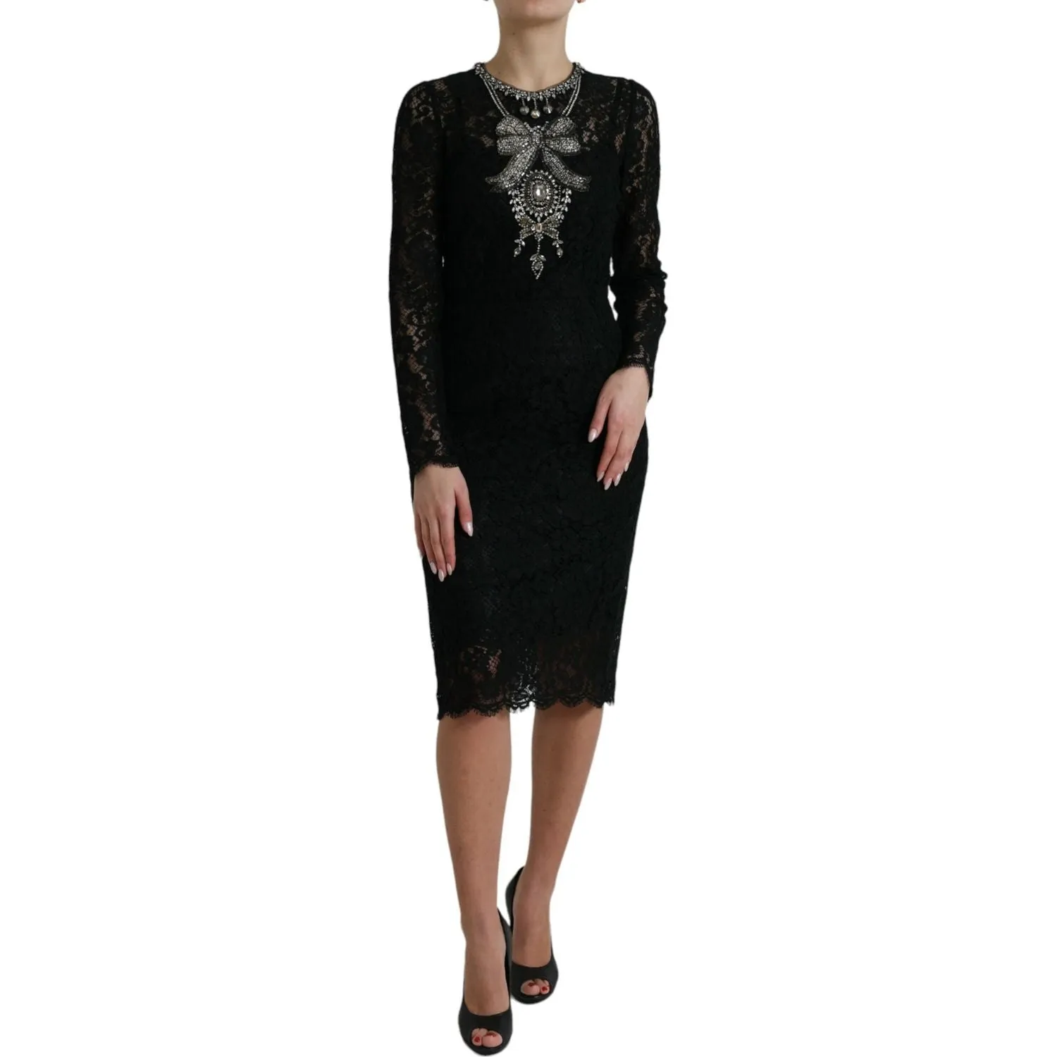 Dolce & Gabbana Elegant Crystal-Embellished Sheath Dress