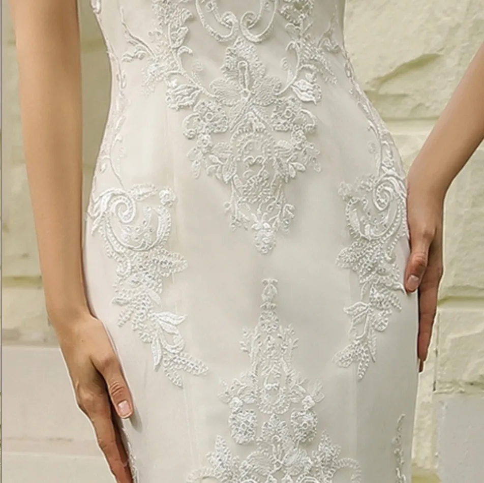 Double Train Fitted Sheath Wedding Gown