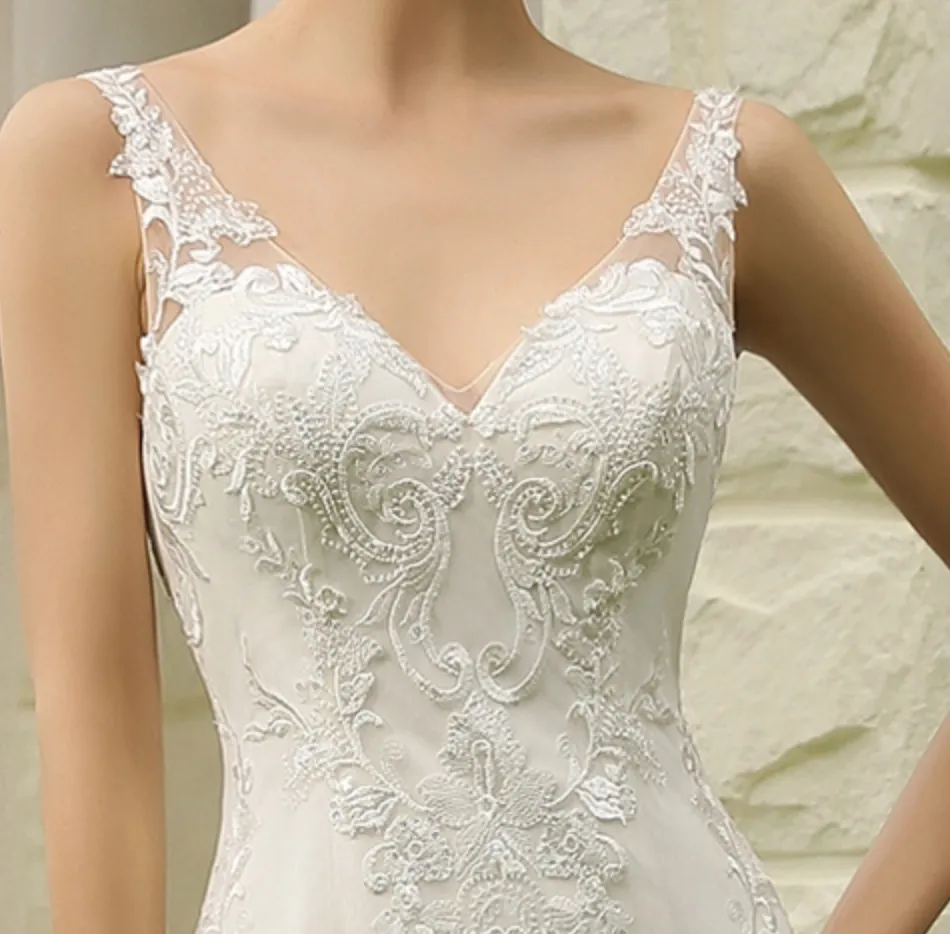 Double Train Fitted Sheath Wedding Gown