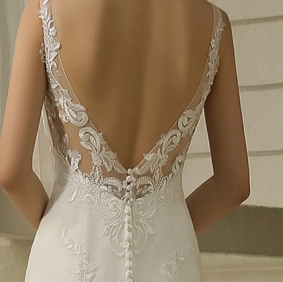 Double Train Fitted Sheath Wedding Gown