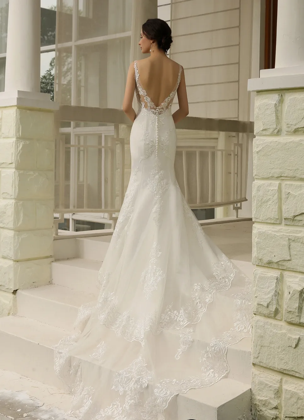 Double Train Fitted Sheath Wedding Gown