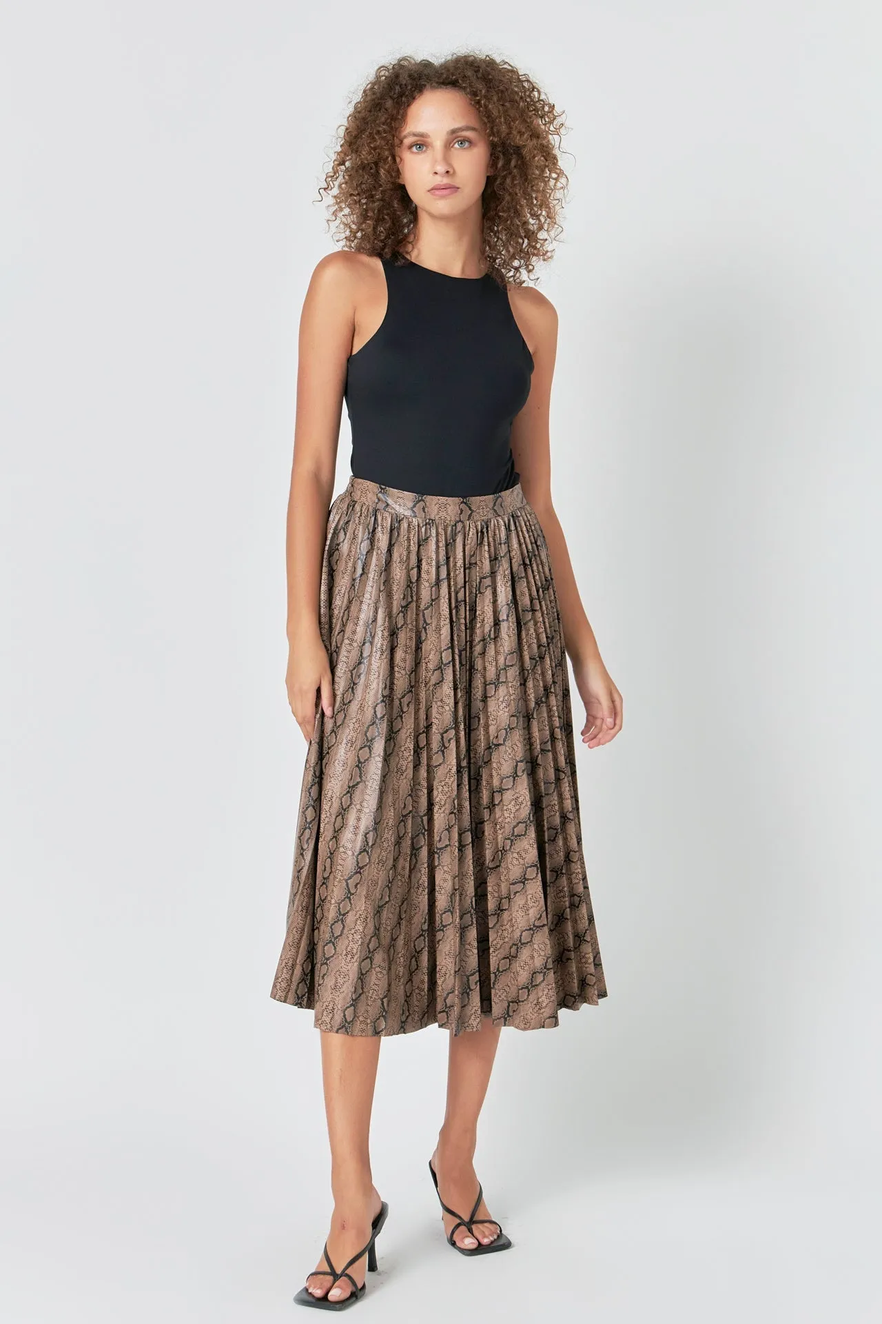 Endless Rose - Snake Print Pleated Midi Skirt