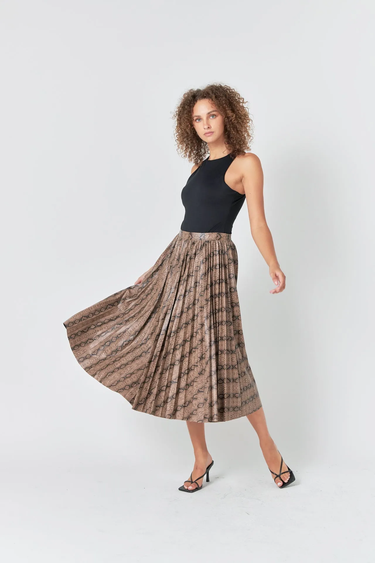 Endless Rose - Snake Print Pleated Midi Skirt