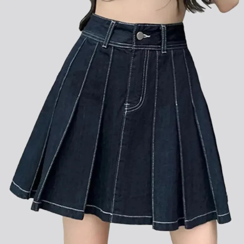 Flare pleated jeans skirt