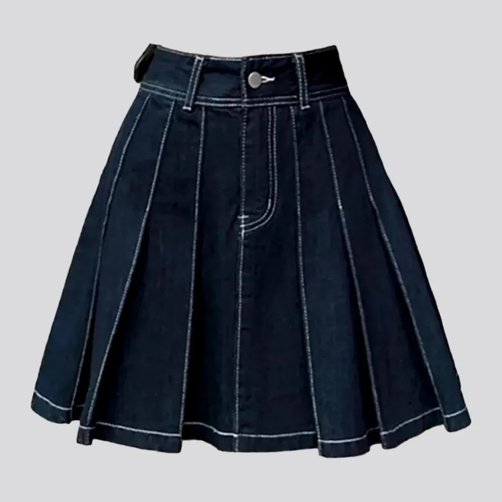 Flare pleated jeans skirt