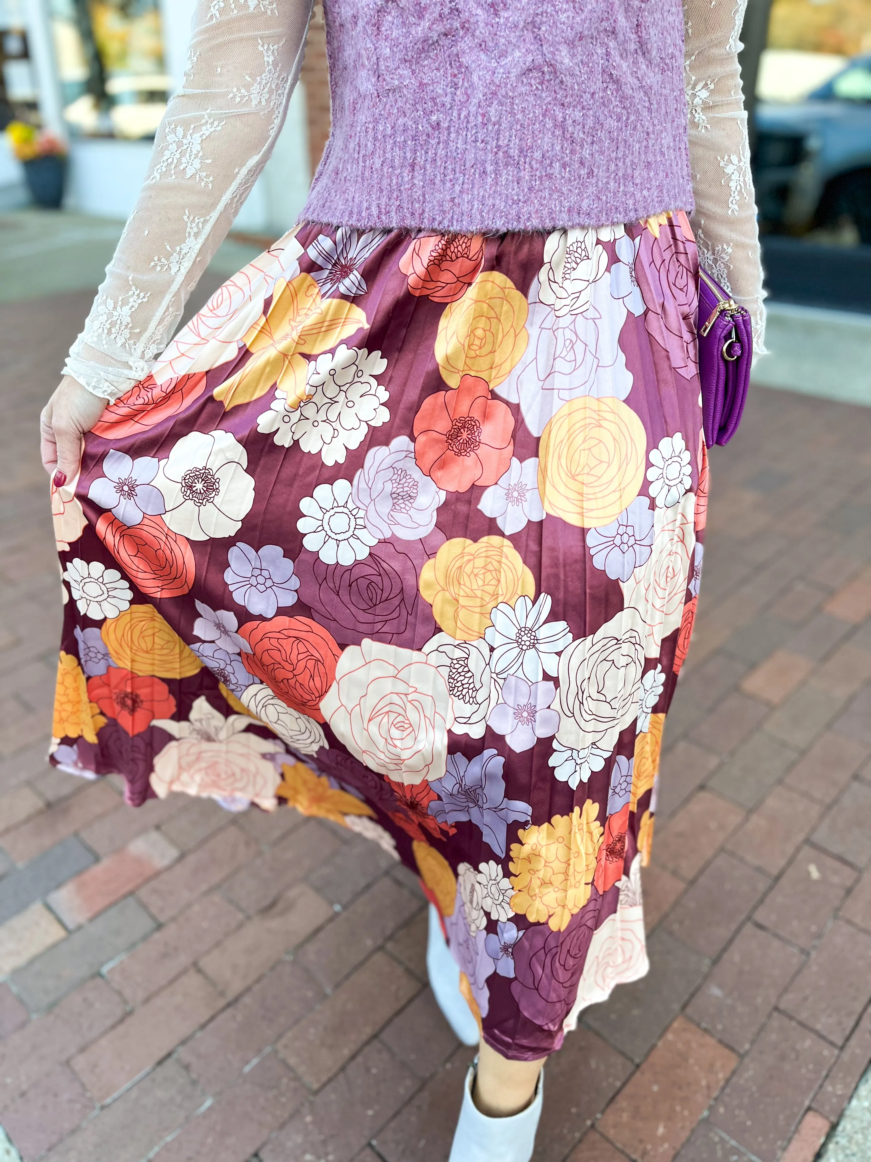 Floral Pleated Maxi Skirt