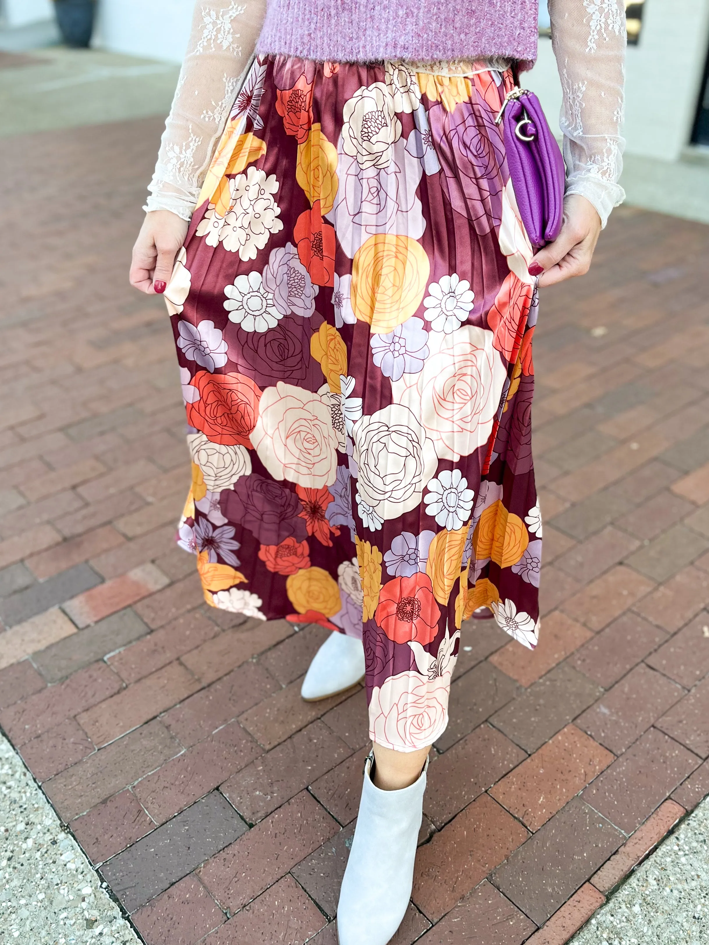 Floral Pleated Maxi Skirt