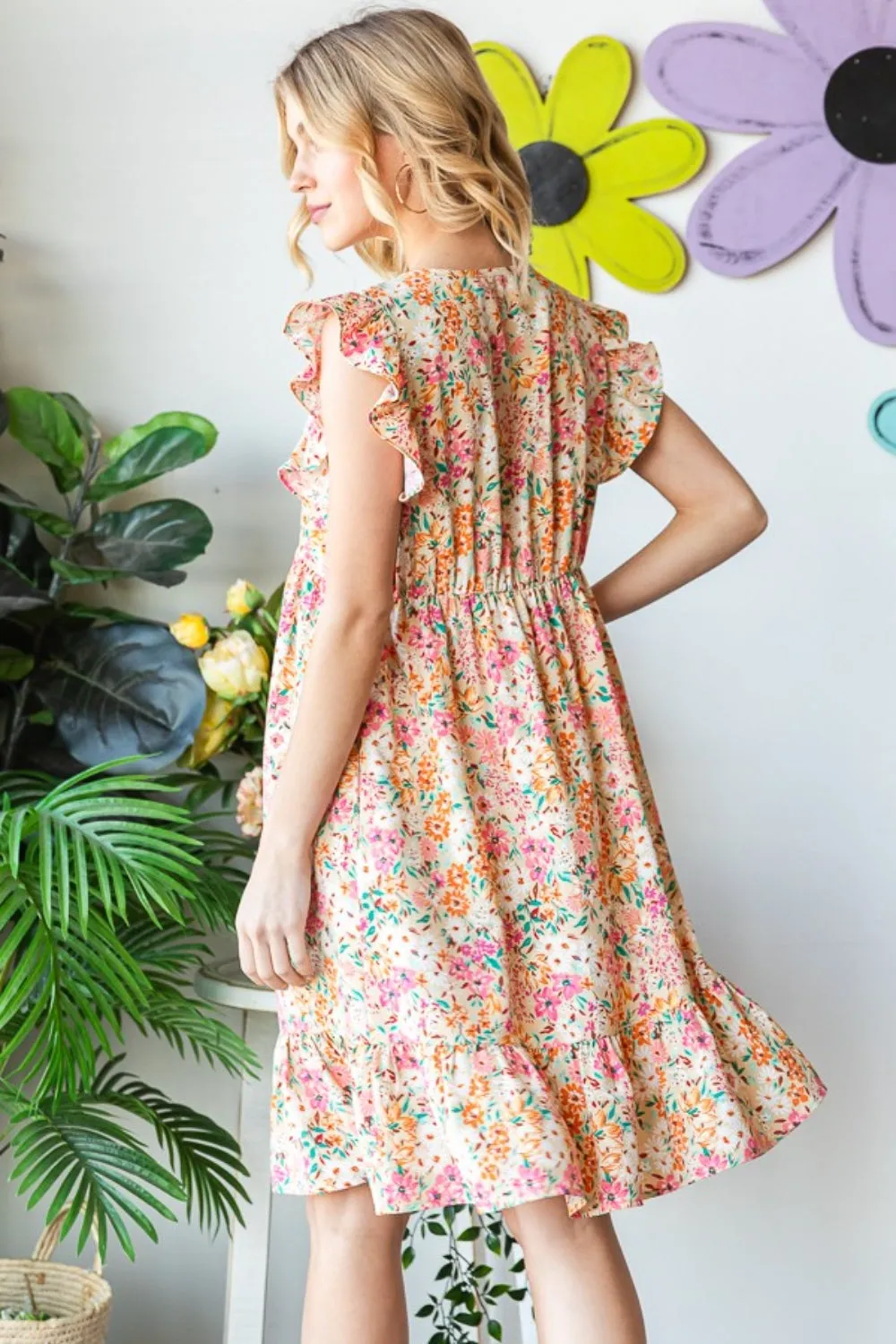 Full Size Floral Ruffled V-Neck Dress