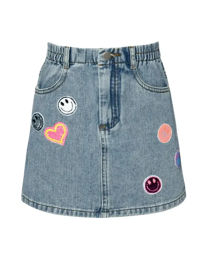 GBY Vintage Jean Skirt with Sequin Patches