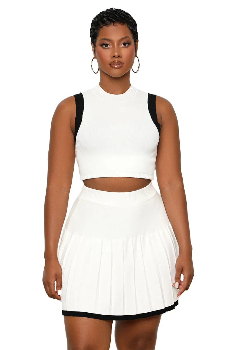 Good Girl Pleated Skirt Set (White Multi)-FINAL SALE