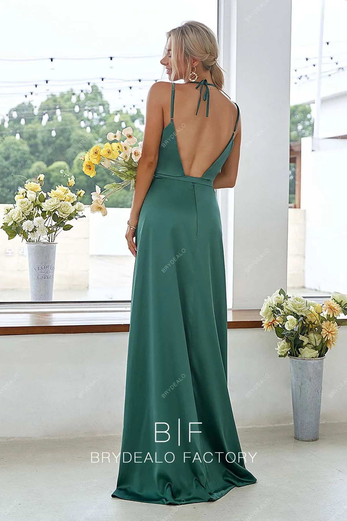 Green Charmeuse Boho Thin Straps Slit Wrap Long Dress