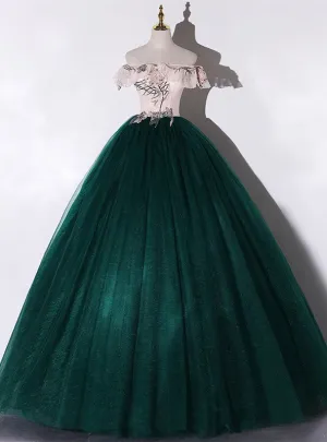 Green Tulle Off the Shoulder Appliques Quinceanera Dress