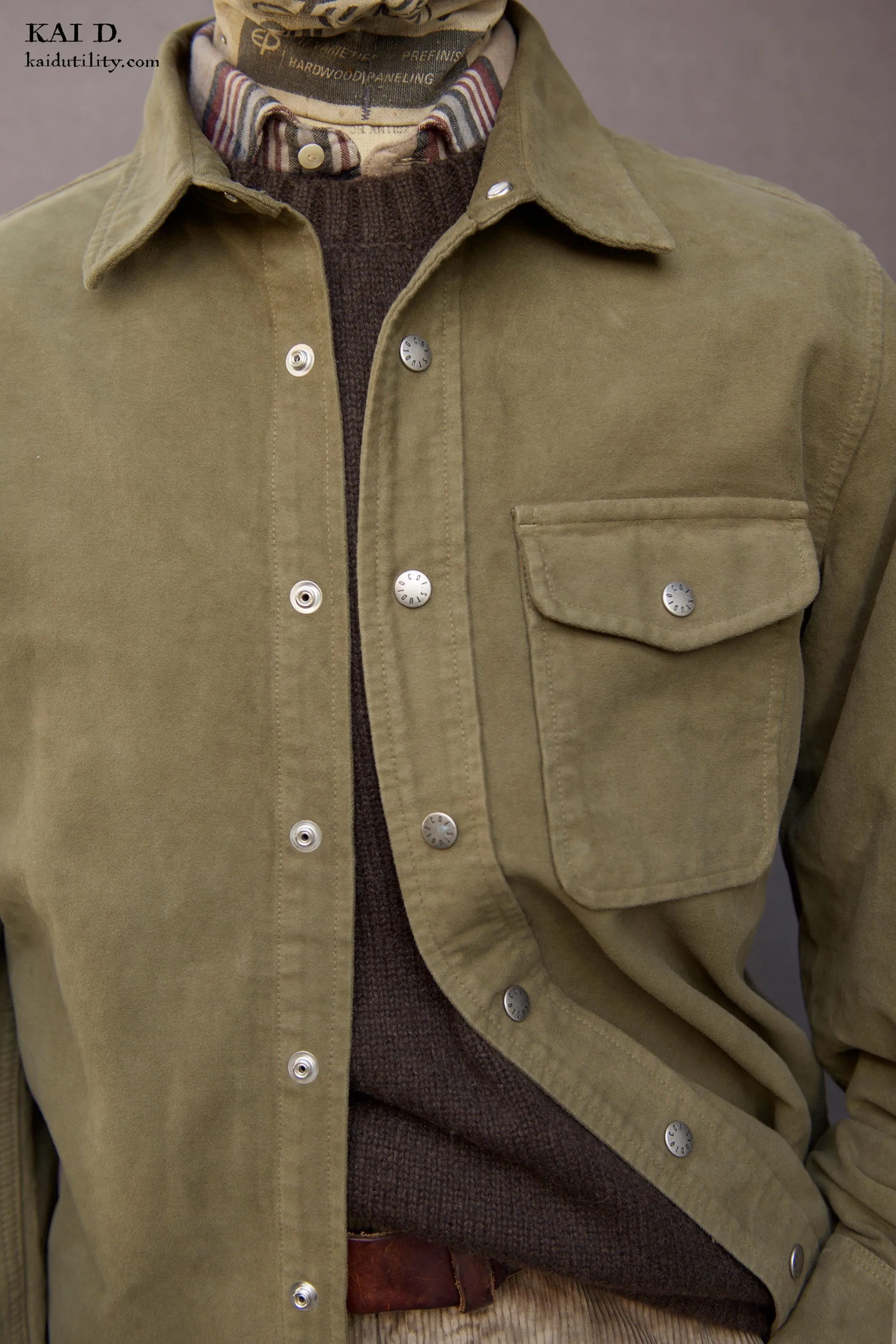 Heavy Moleskin Over Shirt - Washed Olive - M, XL