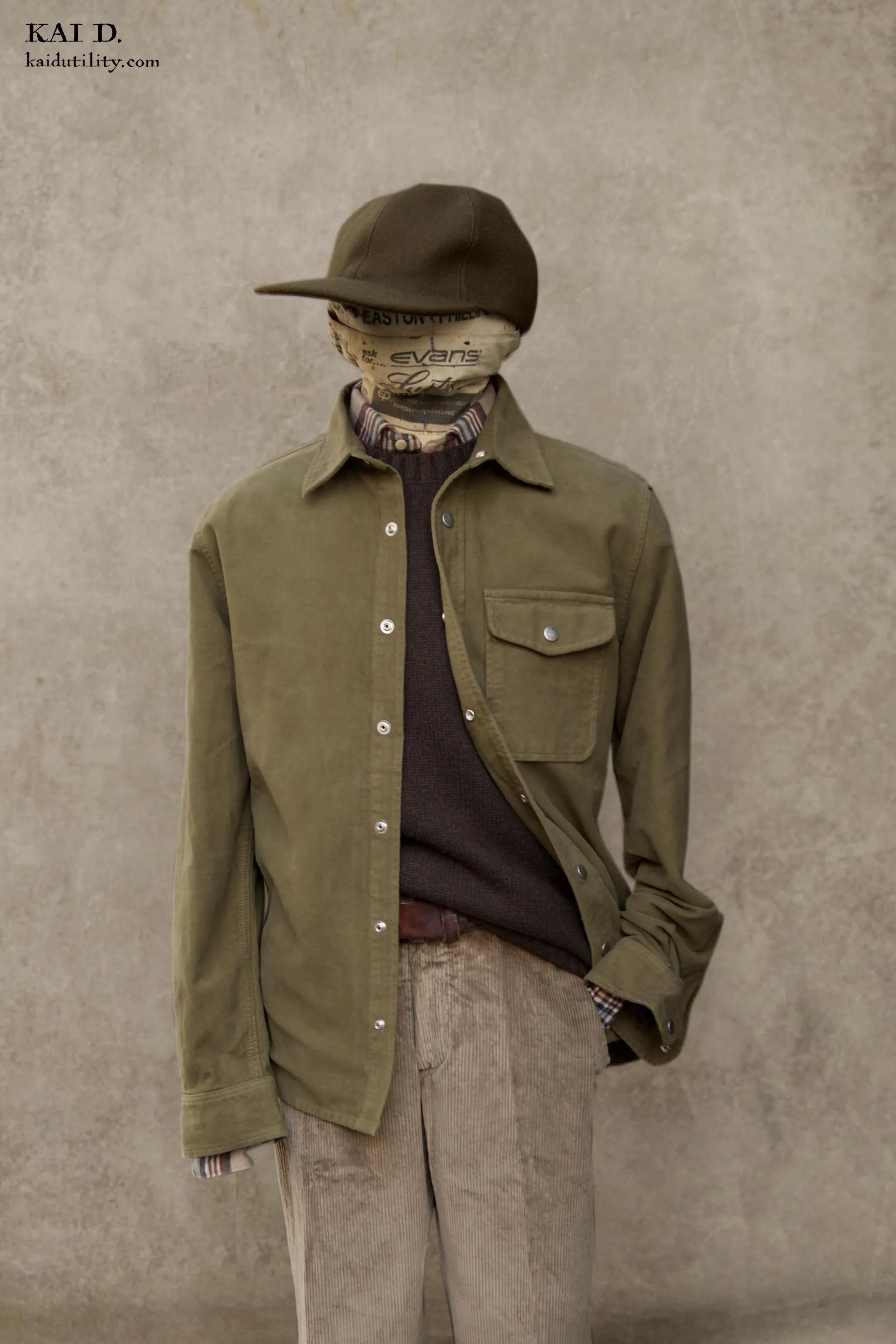 Heavy Moleskin Over Shirt - Washed Olive - M, XL