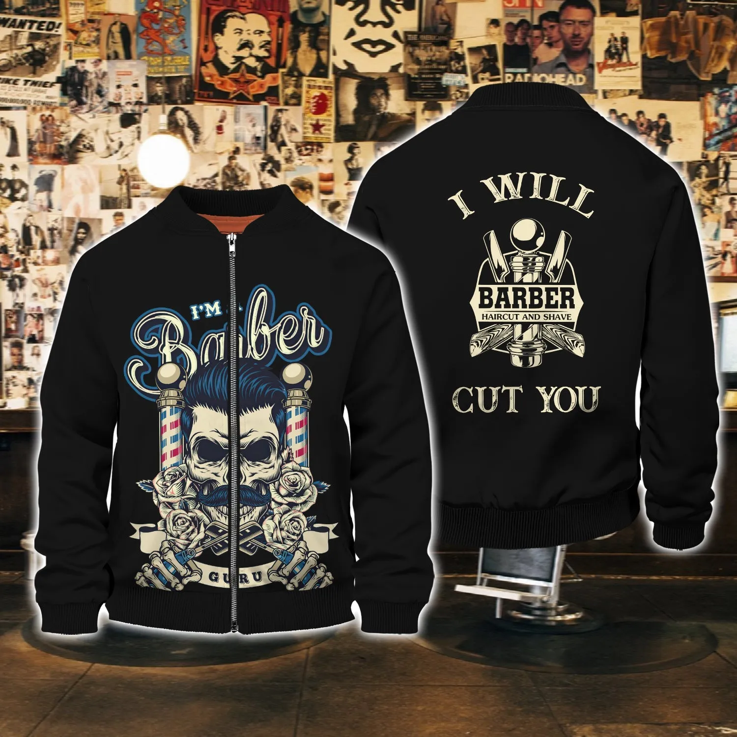 I'm A Barber Skull 3D Full Print Sweatshirt Zip Hoodie, Perfect Gift for Barber Christmas