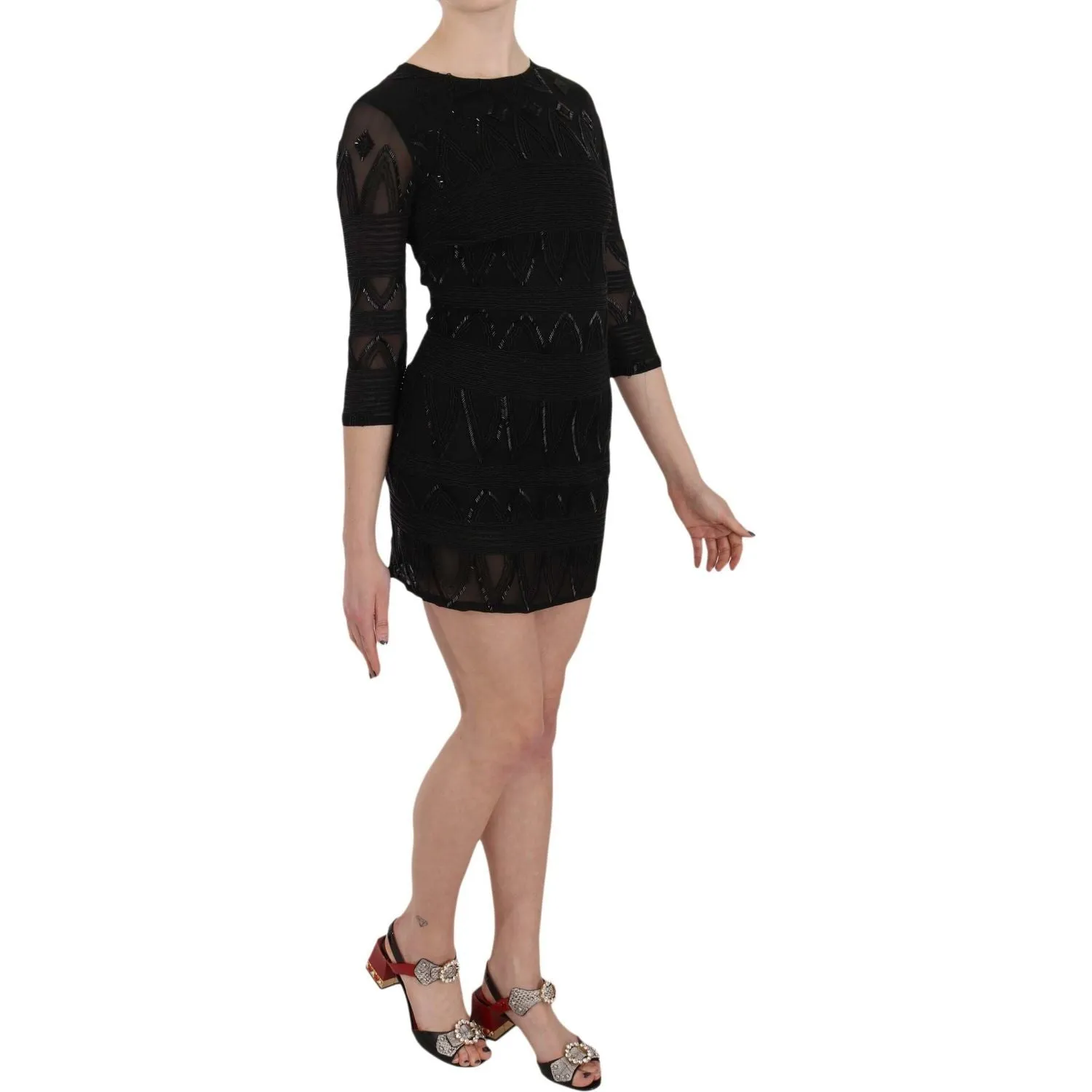 John Richmond Elegant Black Silk Mini Dress with Sequins