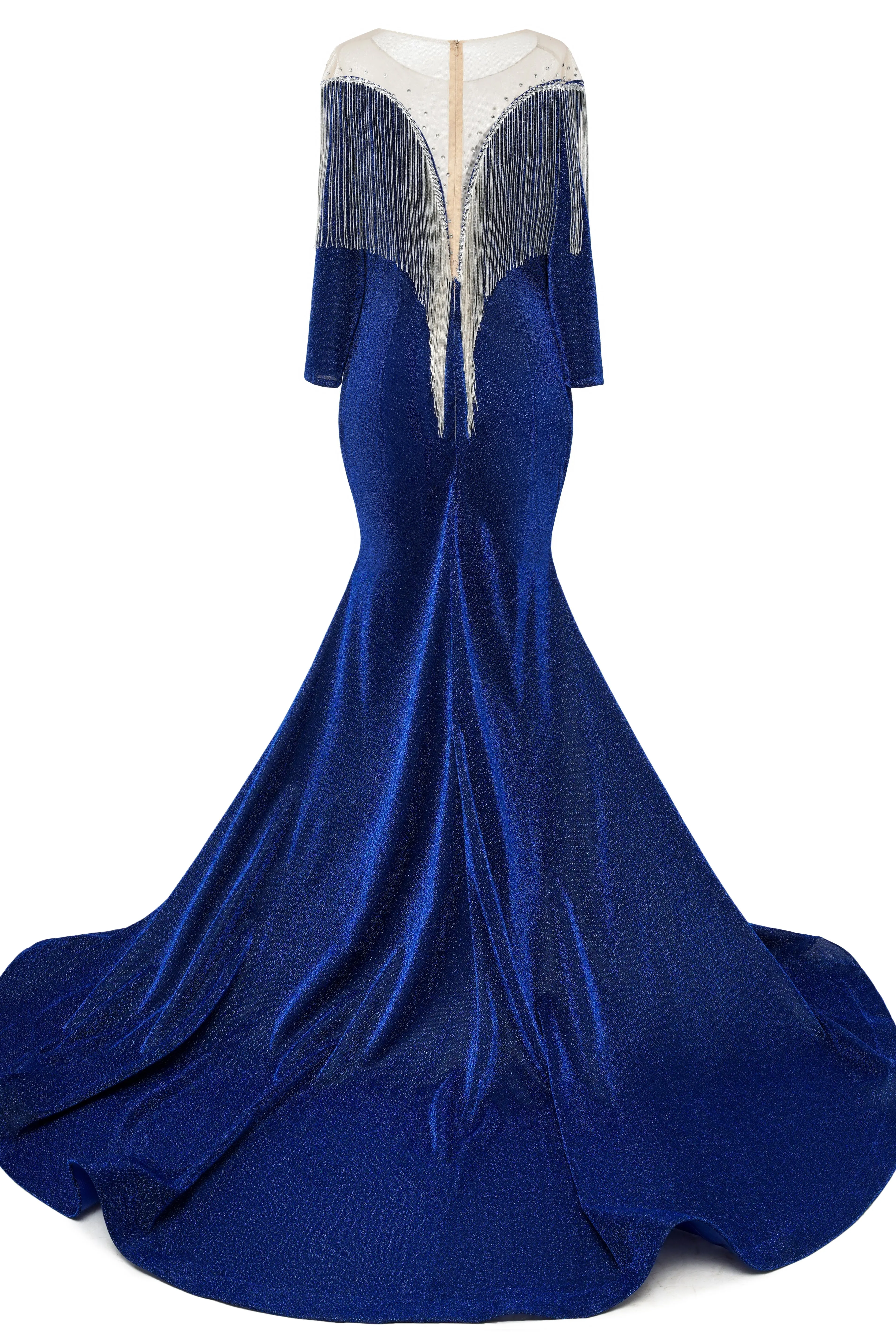 kamahe Deep V-neck Shiny Royal Blue Long sleeves Mermaid Prom Dress