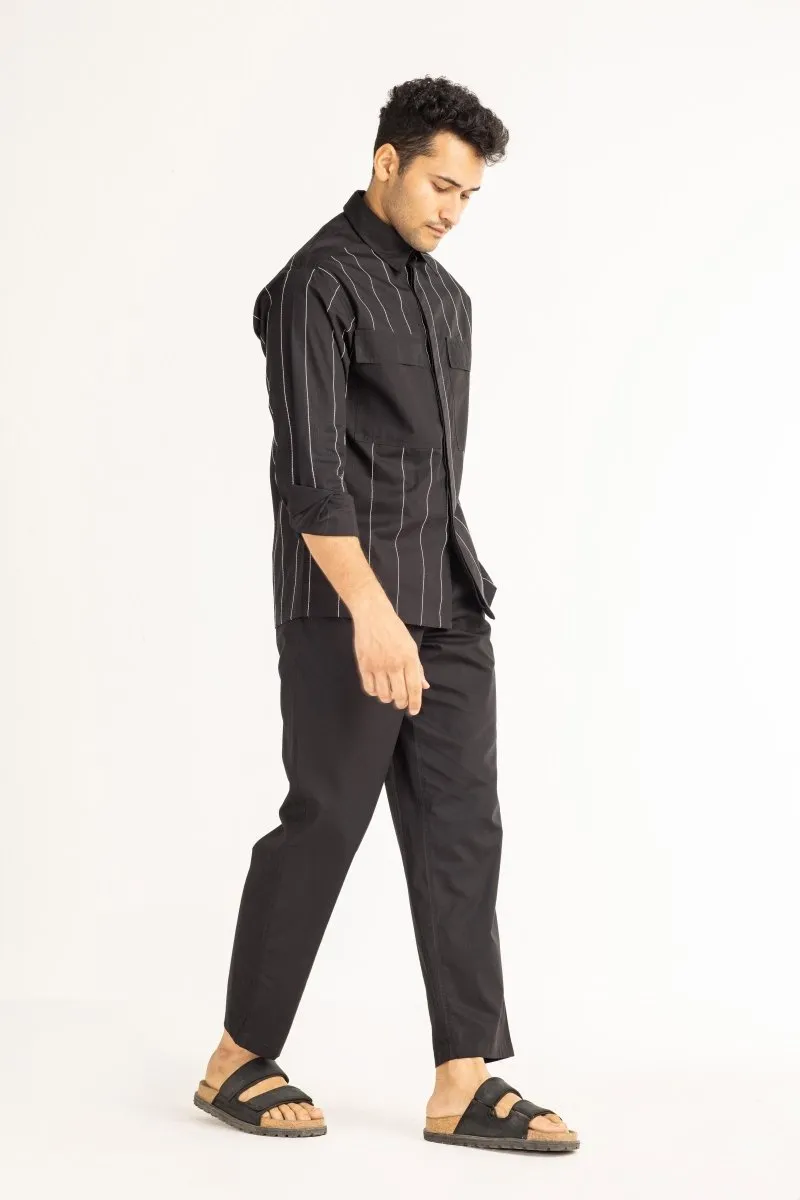 Linear Embroidered Shirt- Black