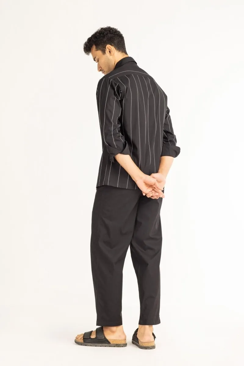 Linear Embroidered Shirt- Black