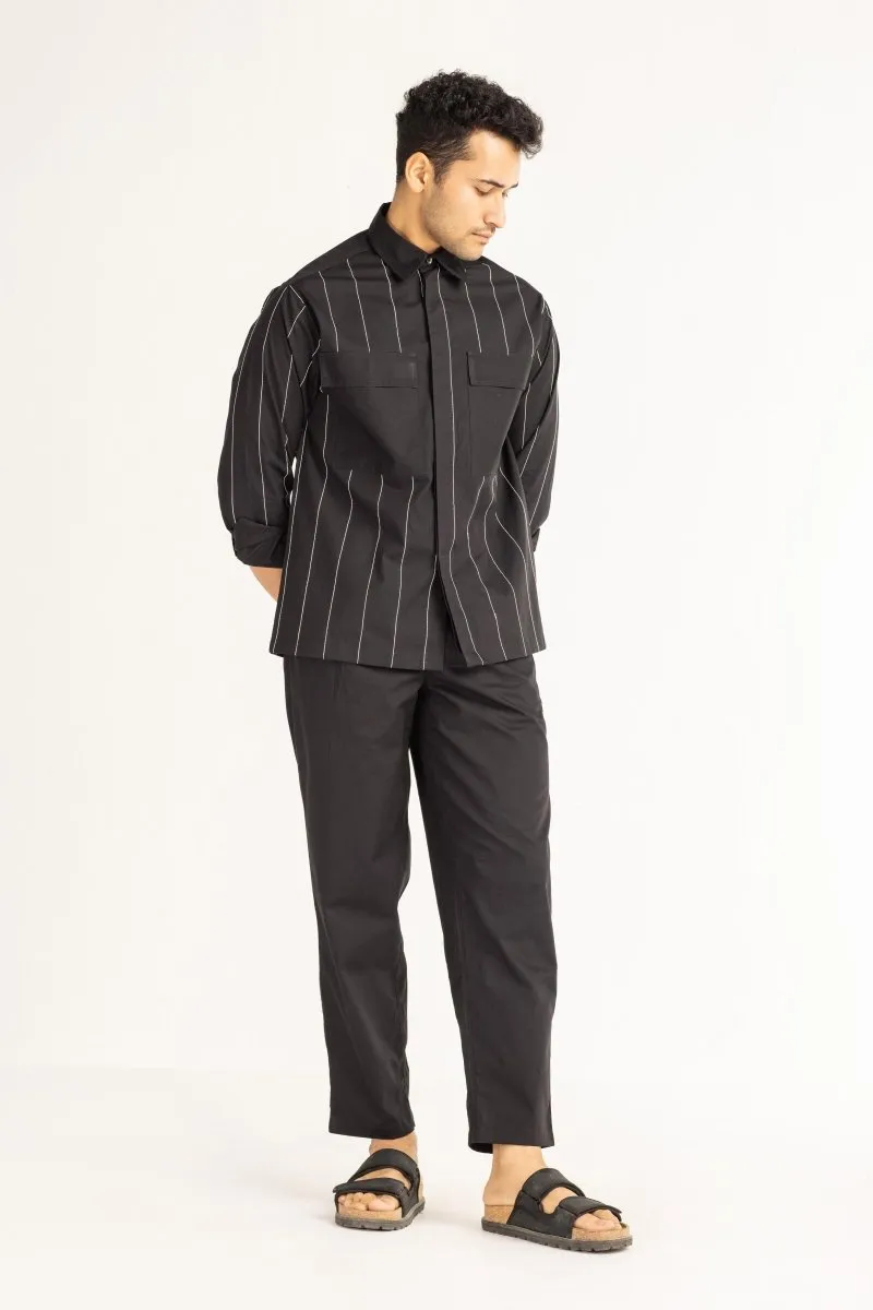 Linear Embroidered Shirt- Black