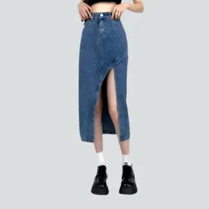 Medium-wash high-waist jean skirt