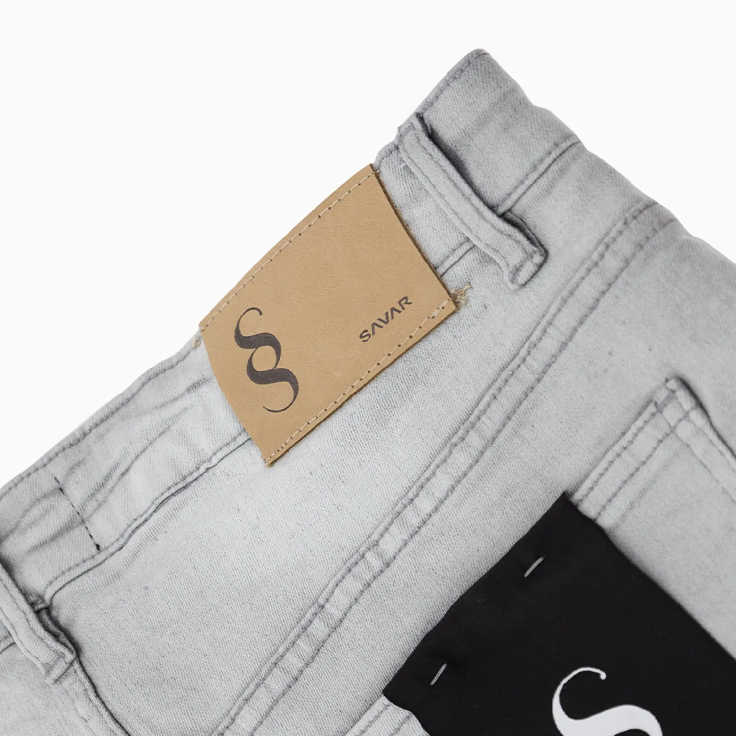 Men's Savar Ice Grey Slim Denim Ripped Jeans Pant