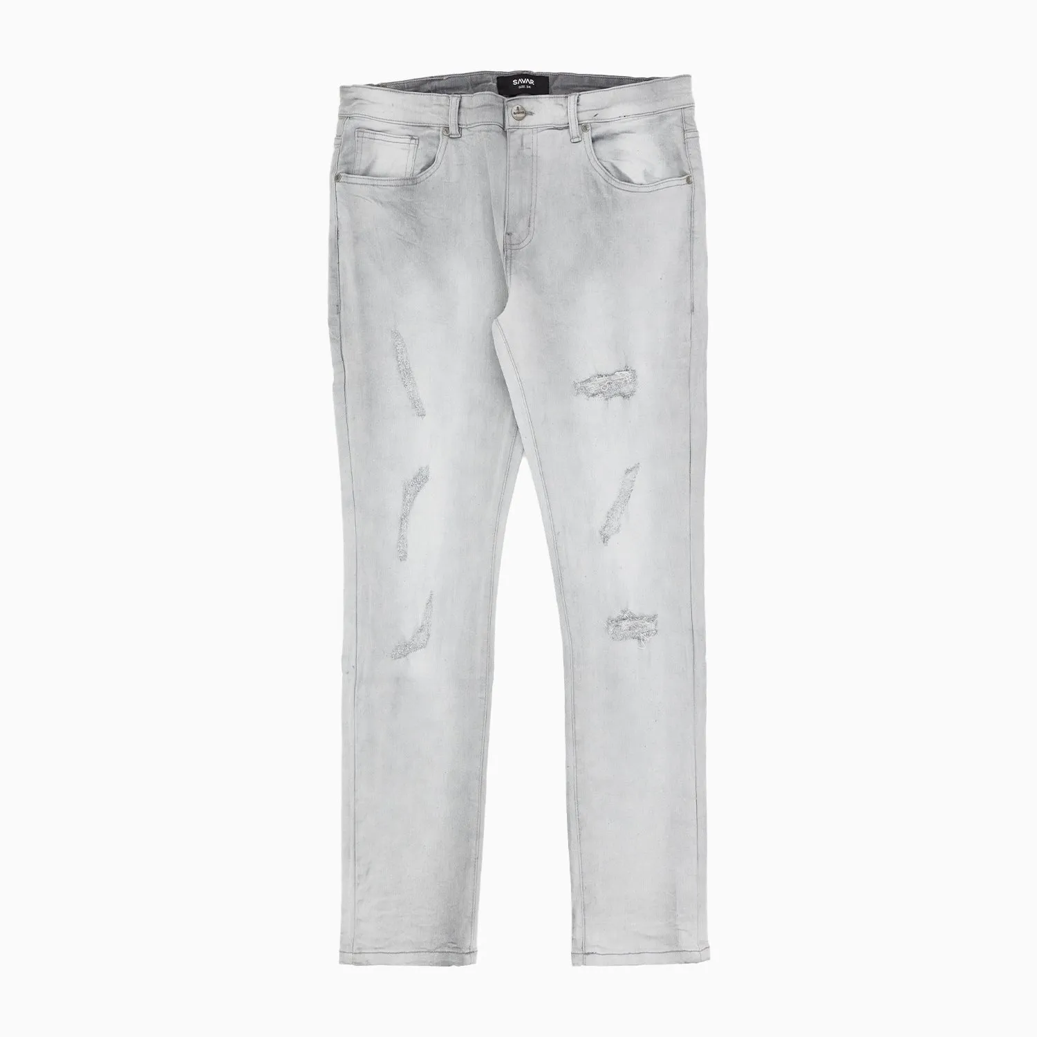 Men's Savar Ice Grey Slim Denim Ripped Jeans Pant