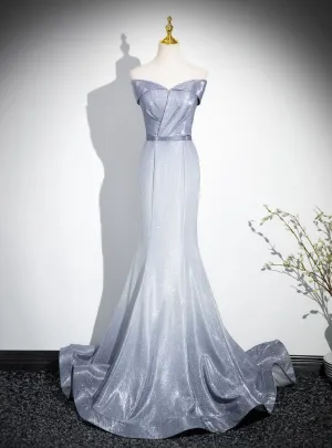 Mermaid Blue Gray Off the Shoulder Prom Dress