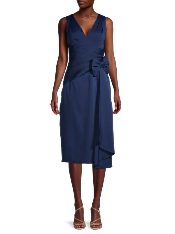 Mikado dress with bow and belt Aidan Mattox Navy