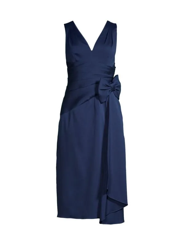 Mikado dress with bow and belt Aidan Mattox Navy