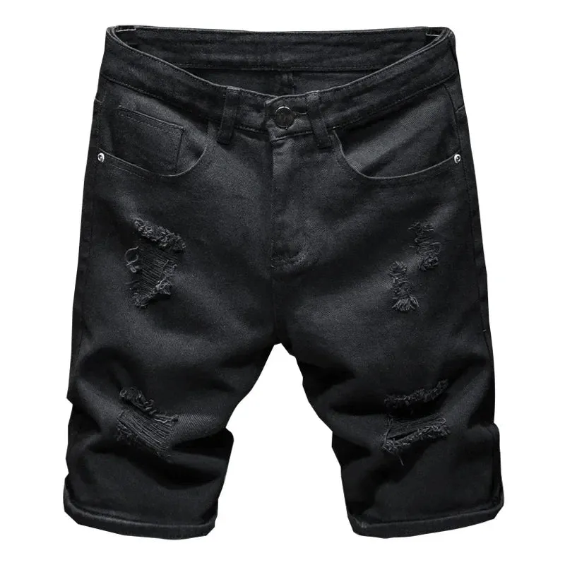 New Men's Simple Jeans Shorts Street Wear Fashionable Ripped Knee-length