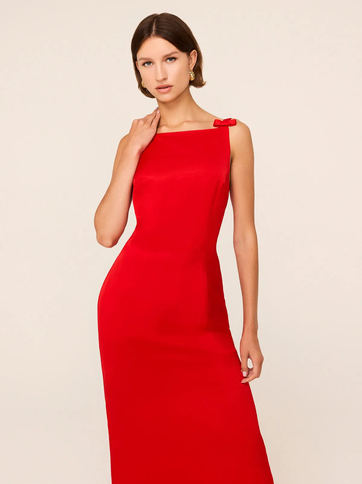 Nikita Red Satin Midi Dress