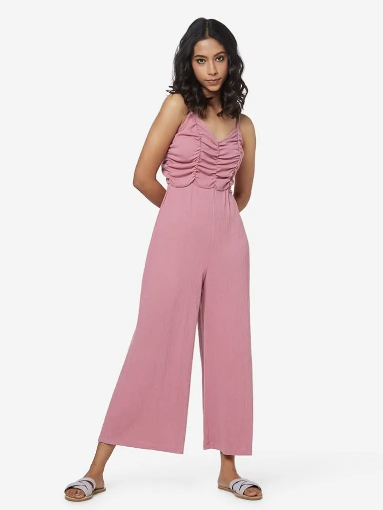 Nuon Pink Ruche Pattern Jumpsuit